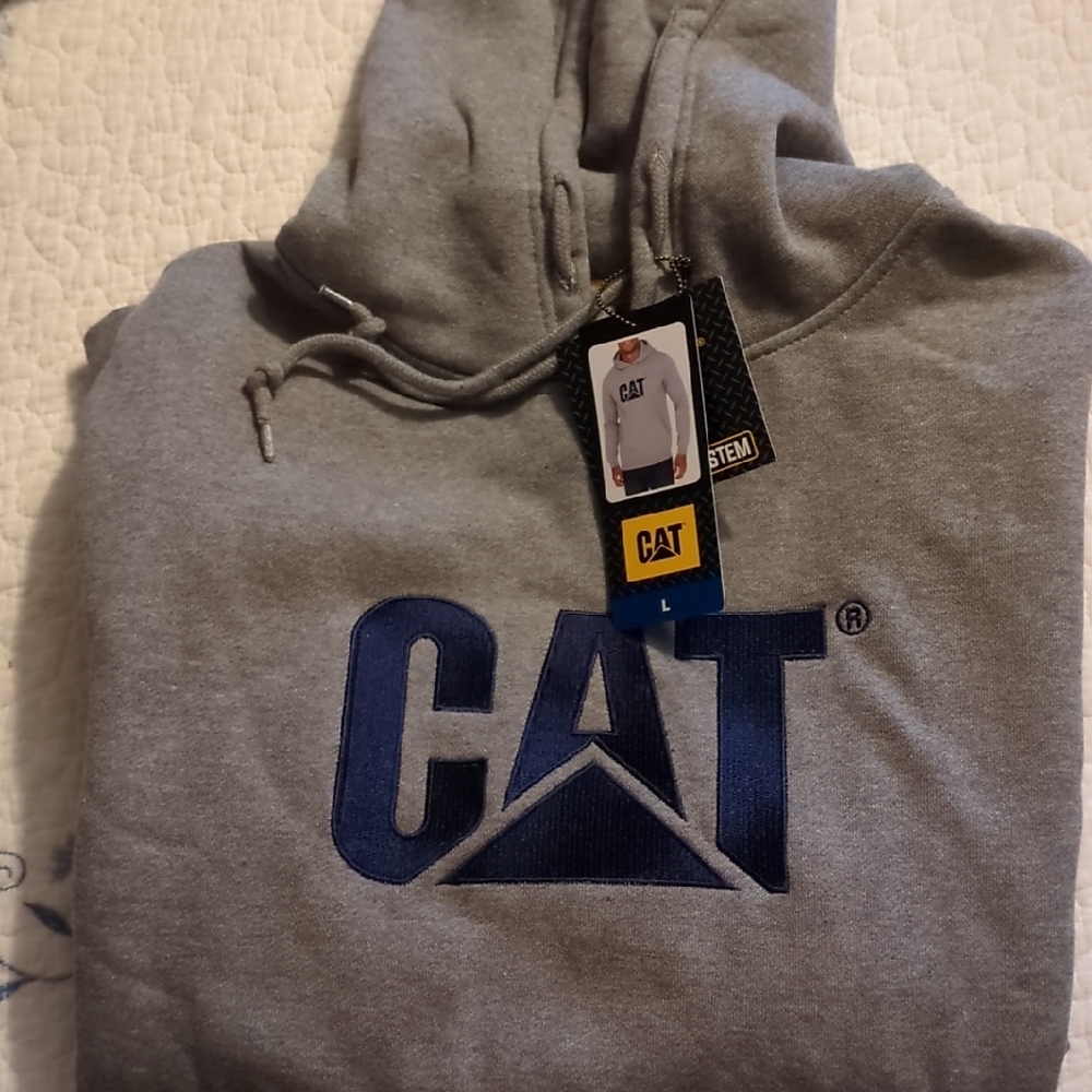 Caterpillar Gray Hoodie with Blue Logo